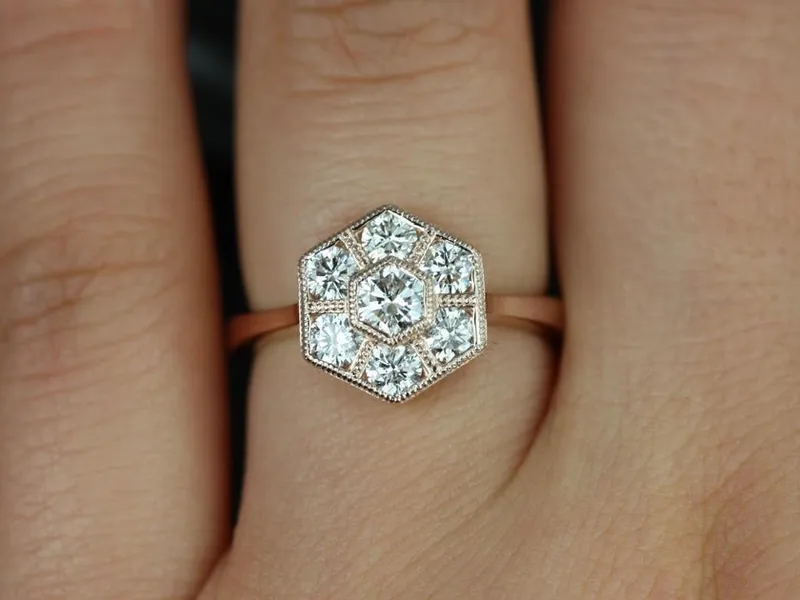 Mosaic Grande 14kt Gold Diamond WITH Milgrain Diamond Hexagon Cluster Ring diamond engagement ring