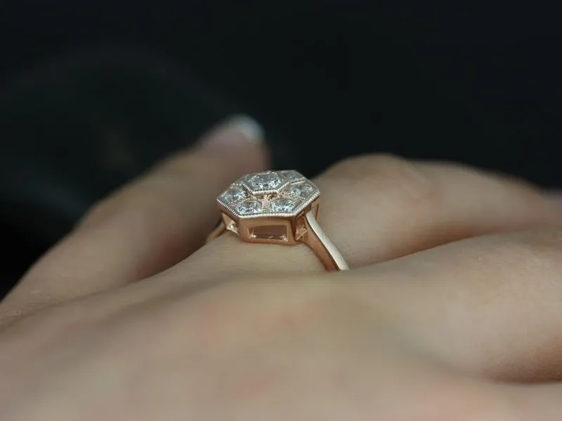 Mosaic Grande 14kt Gold Diamond WITH Milgrain Diamond Hexagon Cluster Ring vy 3