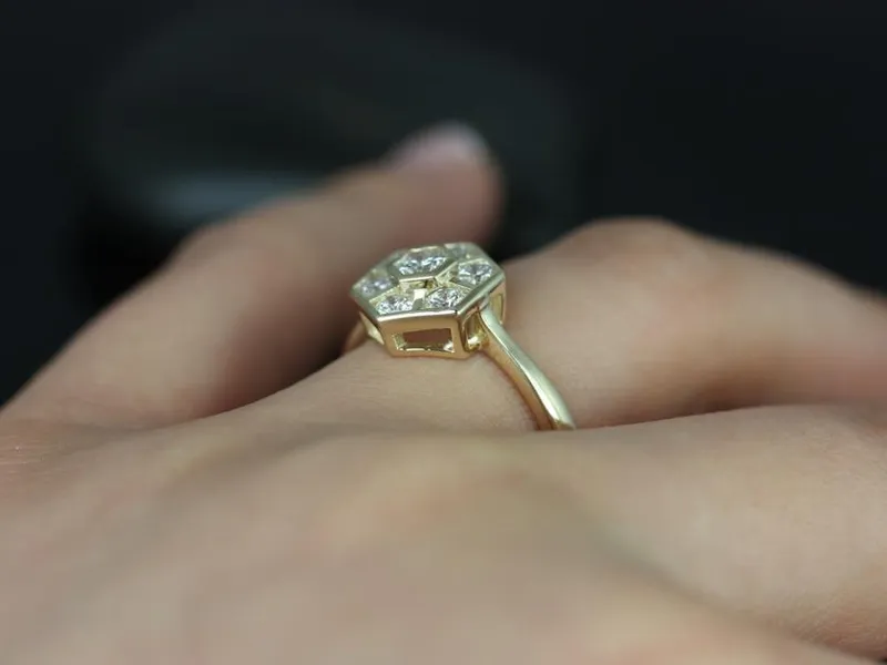 Mosaic Grande 14kt Gold WITHOUT Milgrain Diamond Hexagon Cluster Ring vy 3