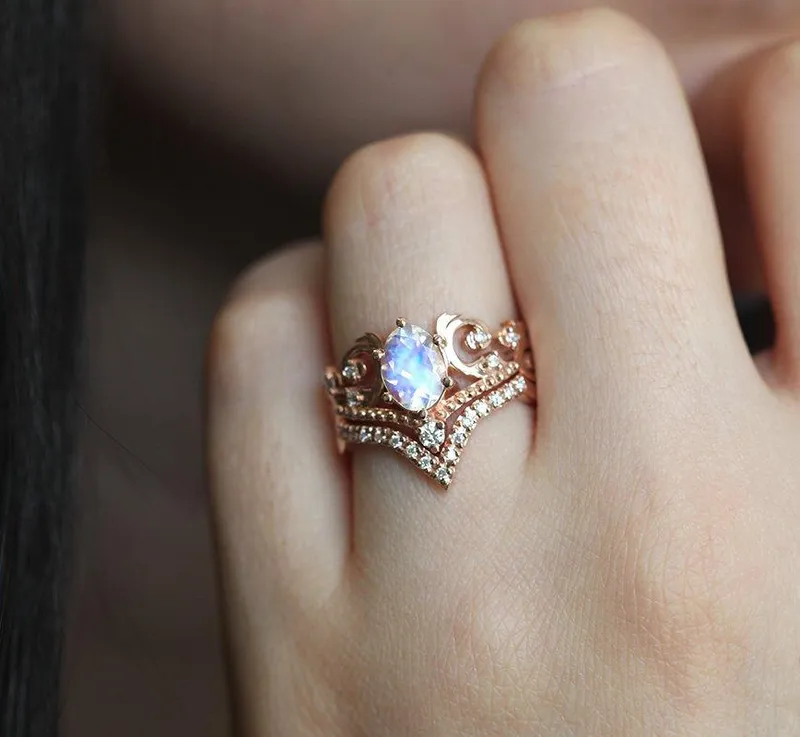 NAIRA MOONSTONE RING SET oval cut engagement ring