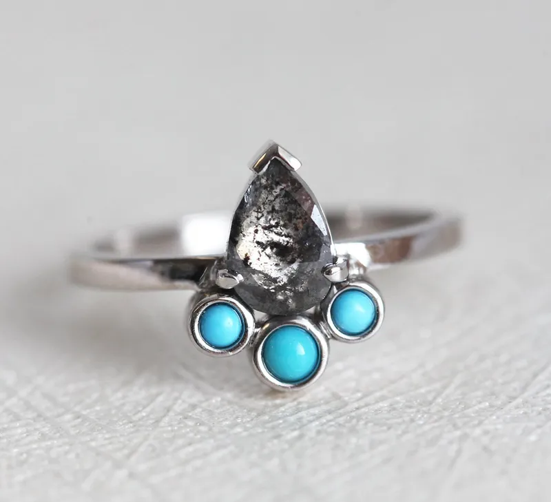Nala Pear Salt & Pepper Diamond Ring view 2