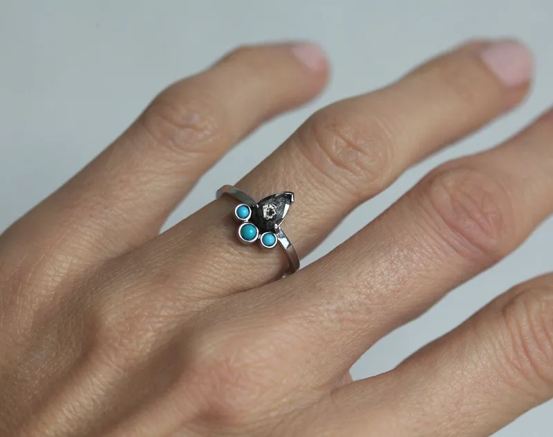 Nala Pear Salt & Pepper Diamond Ring view 3