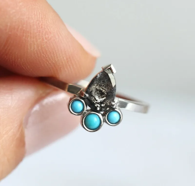 Nala Pear Salt & Pepper Diamond Ring view 4
