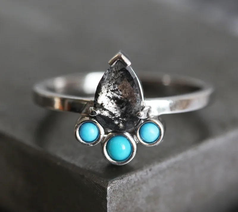 Nala Pear Salt & Pepper Diamond Ring view 5