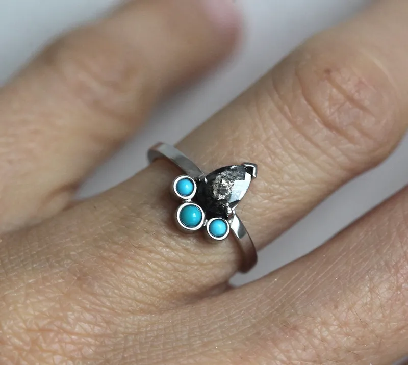 Nala Pear Salt & Pepper Diamond Ring view 6
