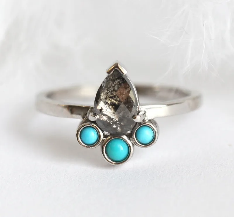 Nala Pear Salt & Pepper Diamond Ring pear cut engagement ring