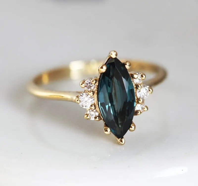 Naomi Deep Teal Sapphire Diamond Ring vy 2