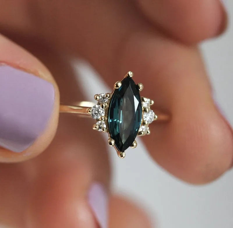 Naomi Deep Teal Sapphire Diamond Ring vy 3