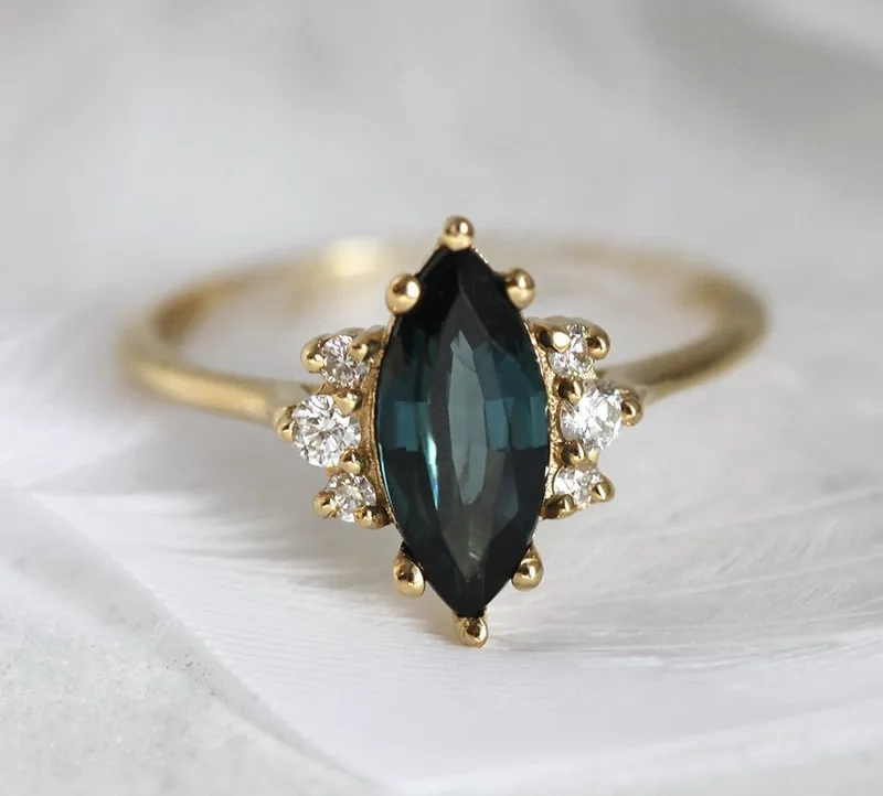 Naomi Deep Teal Sapphire Diamond Ring vy 4