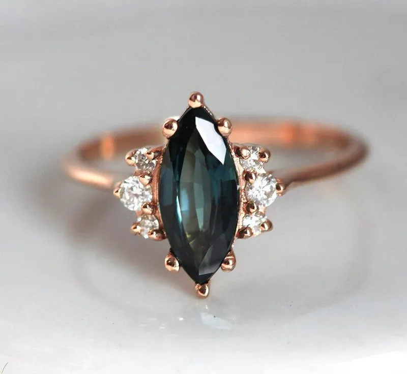 Naomi Deep Teal Sapphire Diamond Ring vy 5