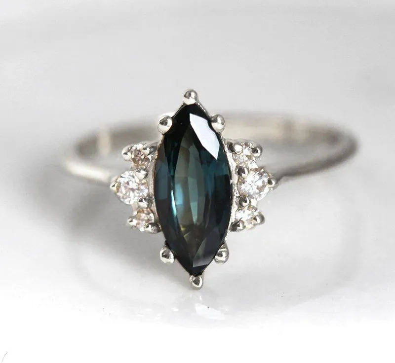Naomi Deep Teal Sapphire Diamond Ring vy 6