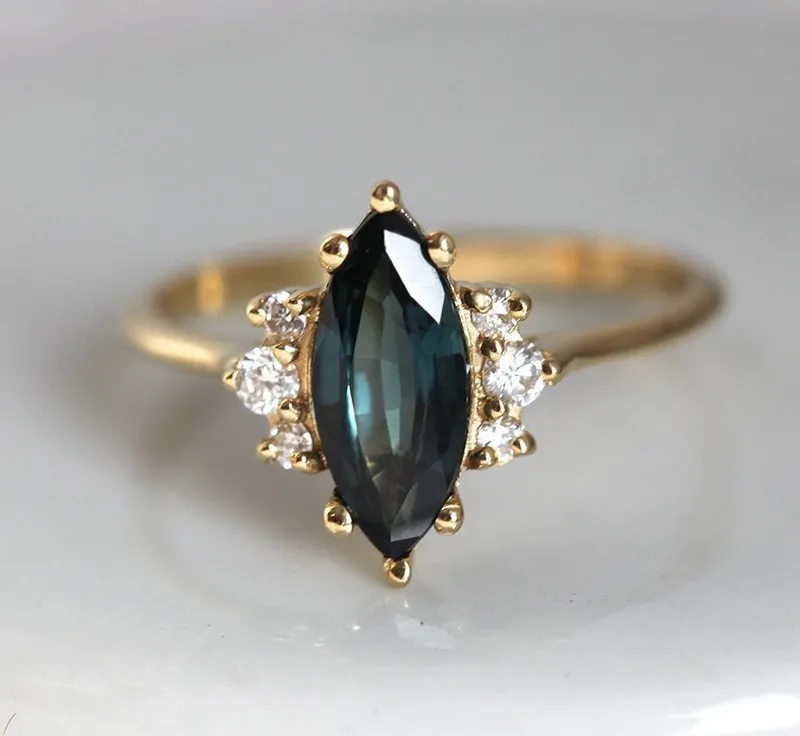 Naomi Deep Teal Sapphire Diamond Ring sapphire engagement ring