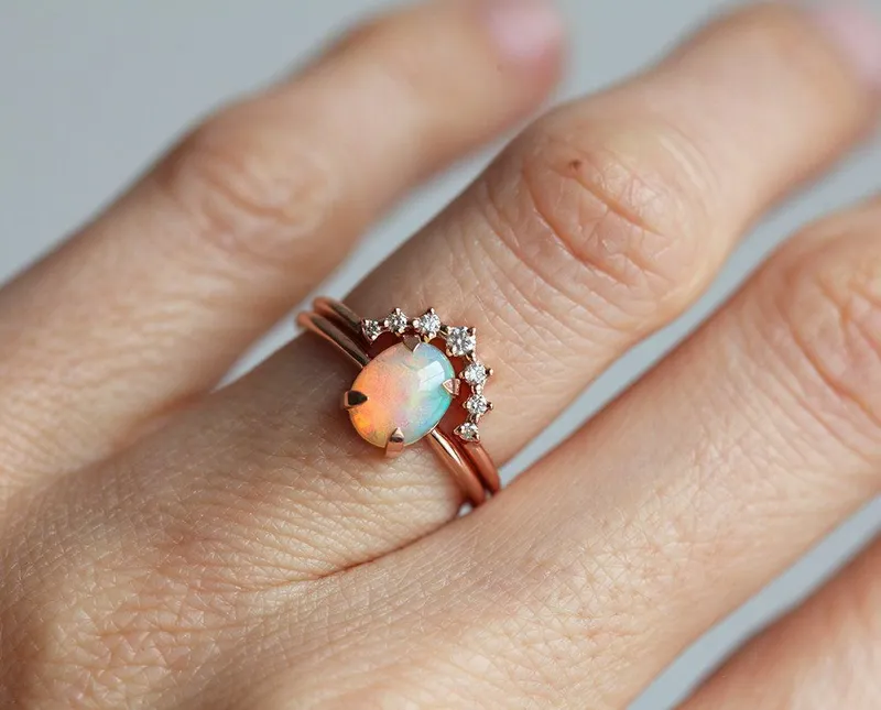 Natalie Australian Opal And Diamond Ring Set view 2