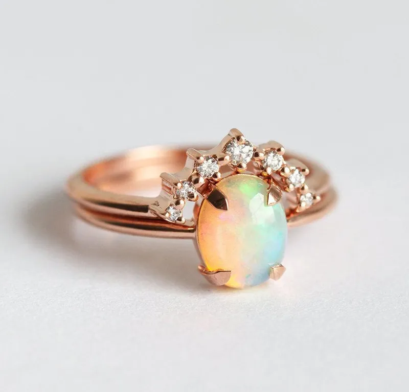 Natalie Australian Opal And Diamond Ring Set view 3