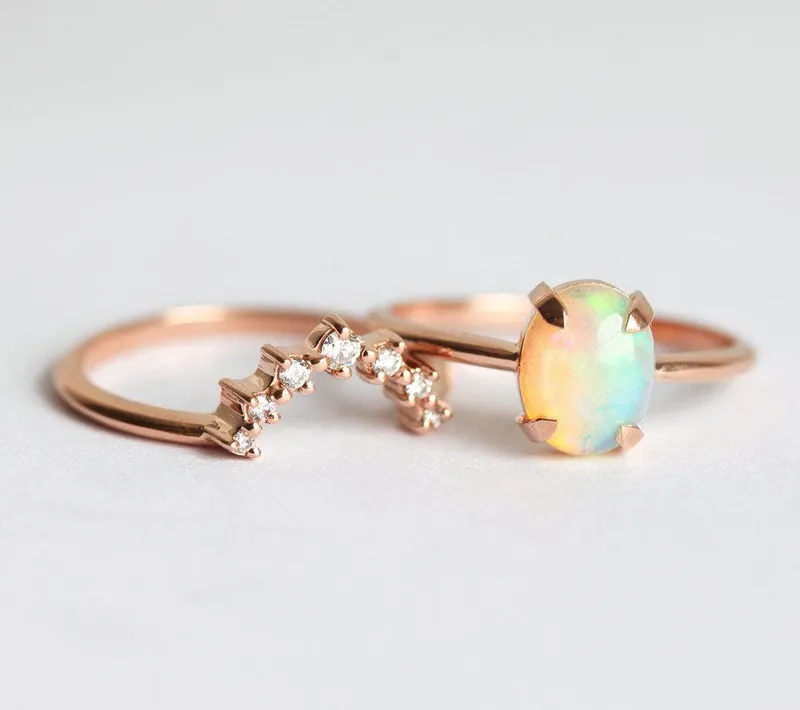 Natalie Australian Opal And Diamond Ring Set view 4