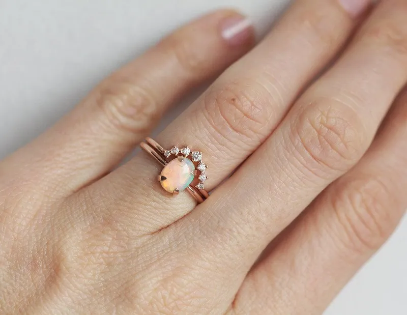 Natalie Australian Opal And Diamond Ring Set view 5
