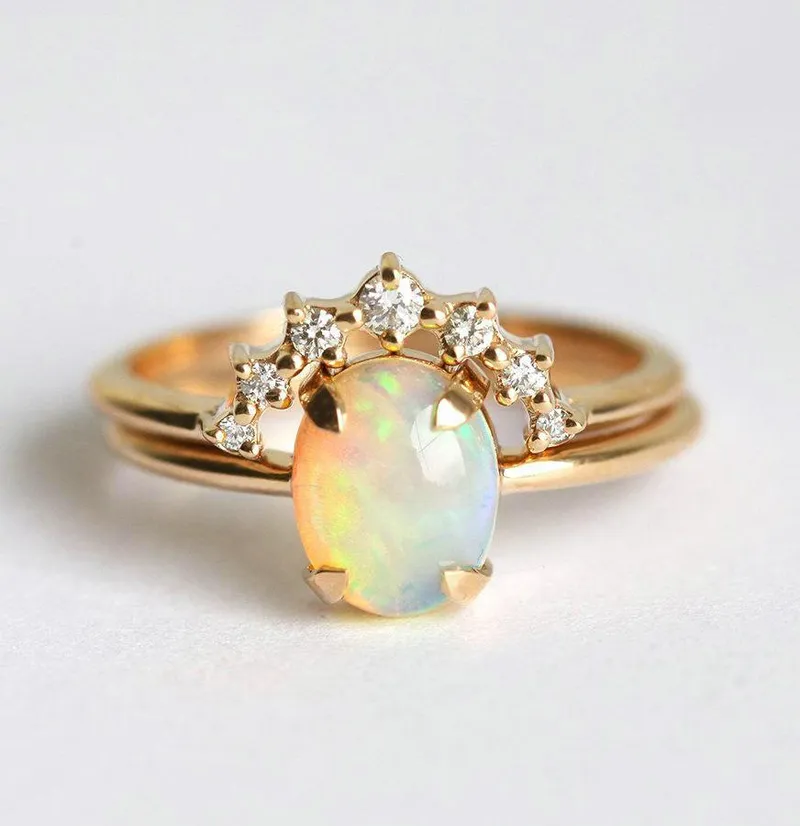 Natalie Australian Opal And Diamond Ring Set view 6