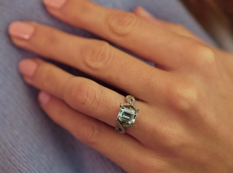NERA AQUAMARINE ENGAGEMENT RING WITH PAVE DIAMONDS view 3