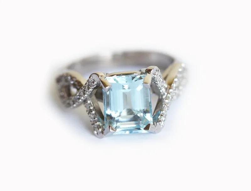 NERA AQUAMARINE ENGAGEMENT RING WITH PAVE DIAMONDS view 4