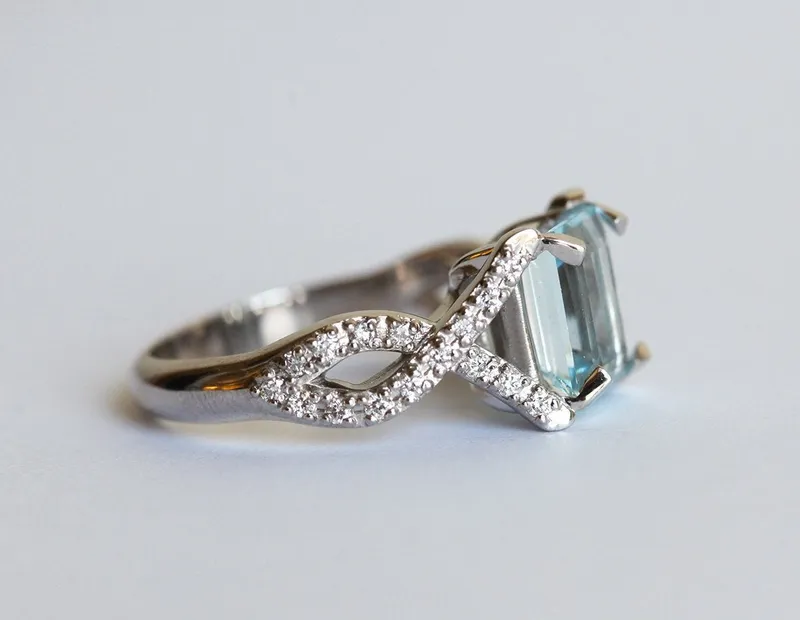 NERA AQUAMARINE ENGAGEMENT RING WITH PAVE DIAMONDS view 5