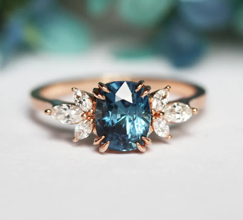 Nicola Blue Sapphire Diamond Ring blue sapphire cushion cut engagement ring