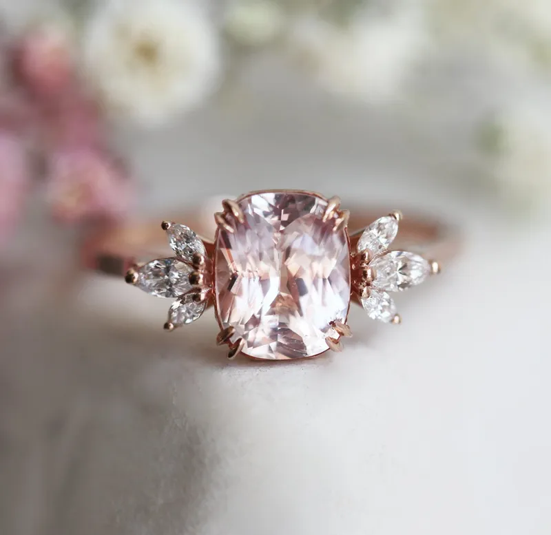 Nicola Sapphire Diamond Ring peach sapphire cushion cut engagement ring