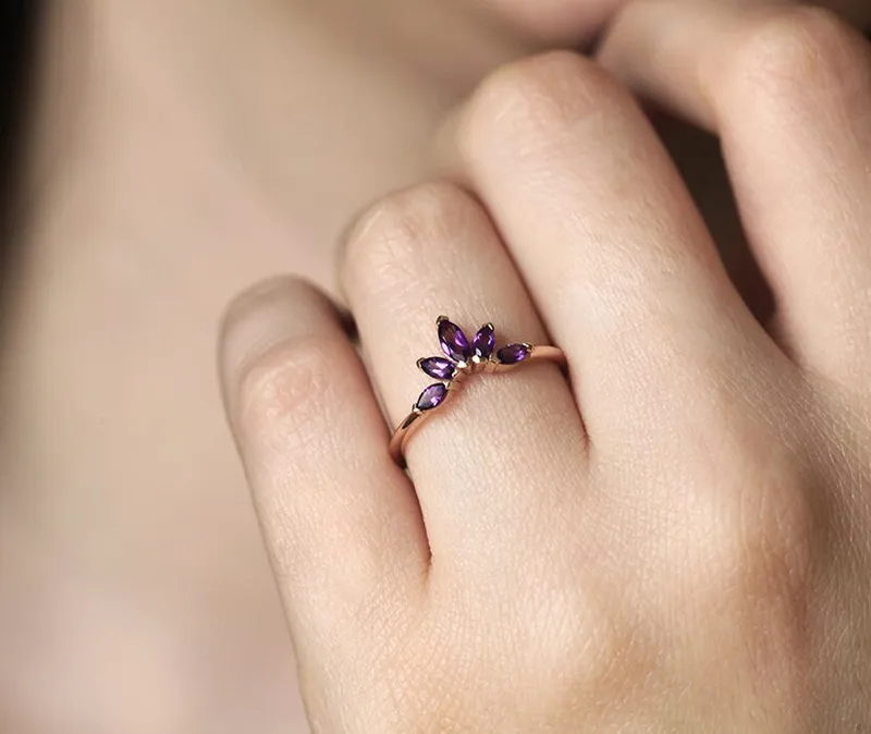 Nora Amethyst Marquise Crown Ring view 3