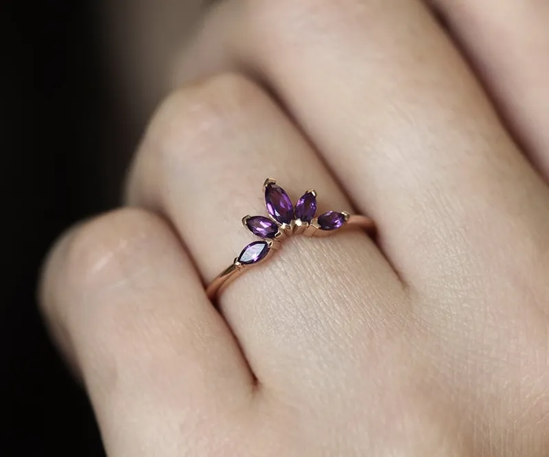 Nora Amethyst Marquise Crown Ring view 5