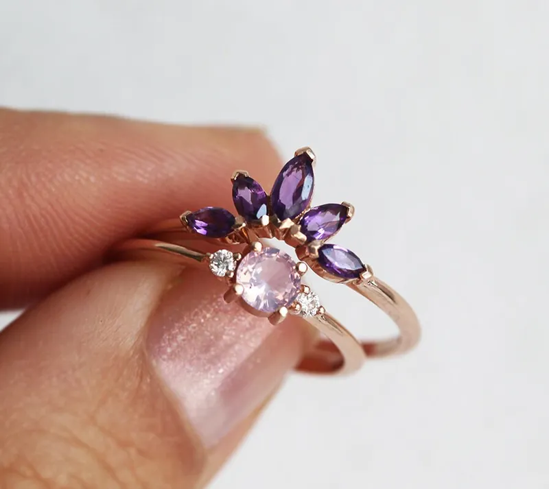 Nora Amethyst Marquise Crown Ring view 6