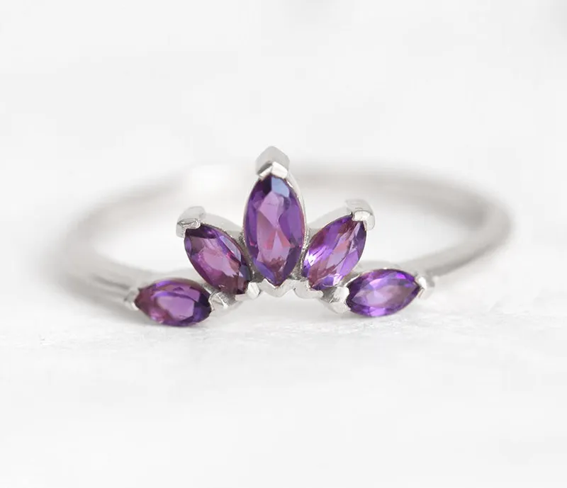 Nora Amethyst Marquise Crown Ring view 7