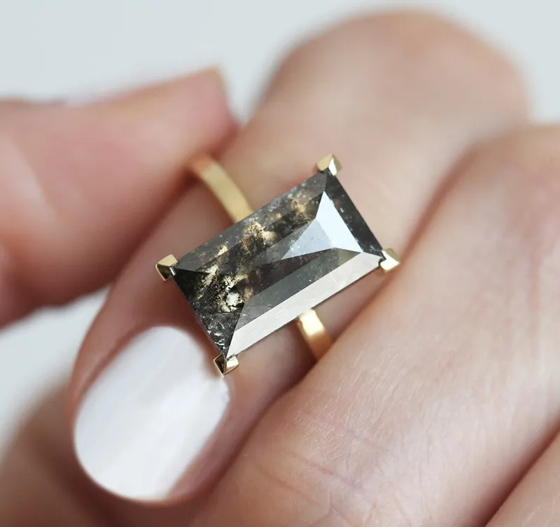 Norna Large Gray Baguette Cut Diamond Solitaire Ring view 2