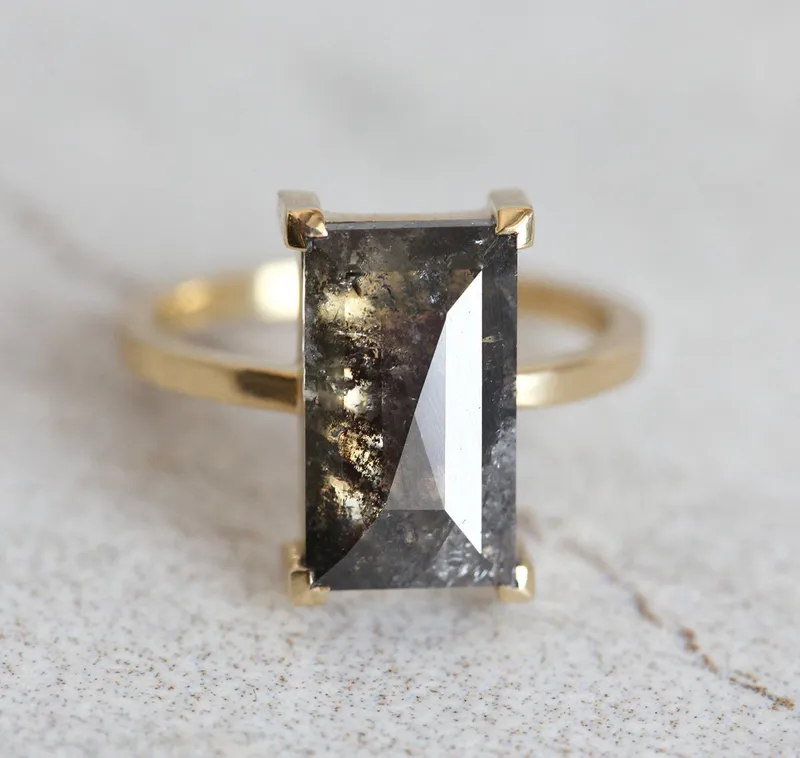 Norna Large Gray Baguette Cut Diamond Solitaire Ring view 3