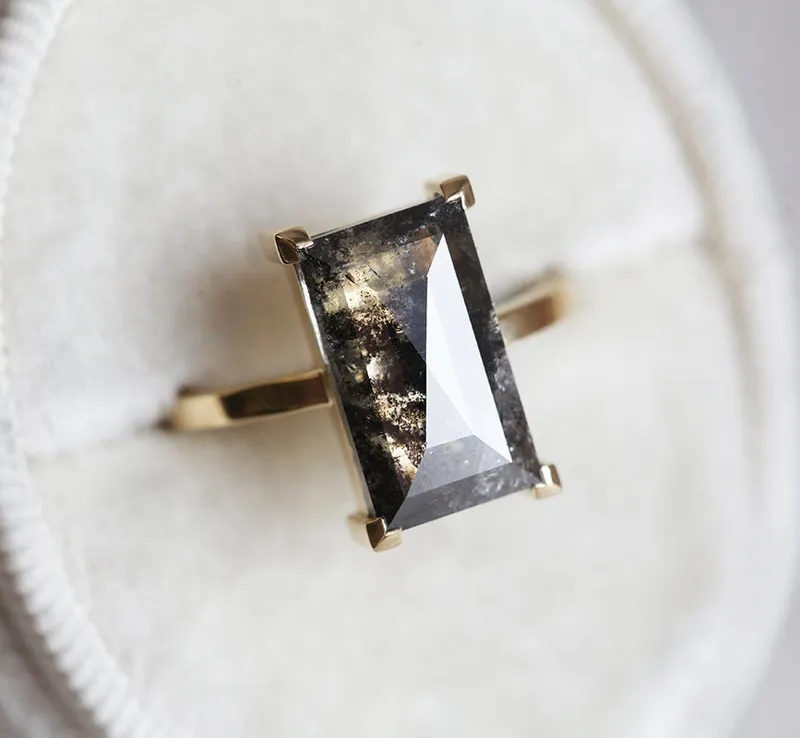 Norna Large Gray Baguette Cut Diamond Solitaire Ring view 4