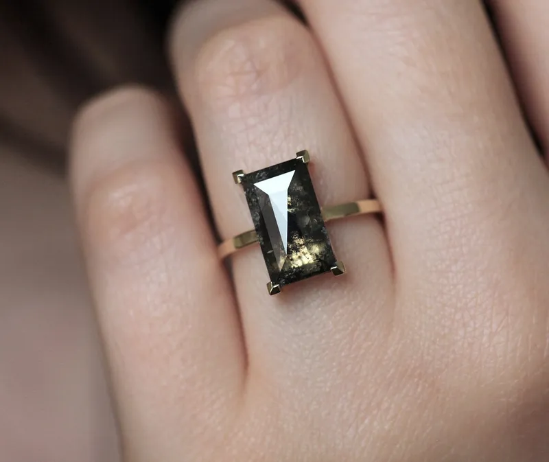 Norna Large Gray Baguette Cut Diamond Solitaire Ring view 7
