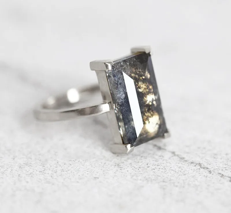 Norna Large Gray Baguette Cut Diamond Solitaire Ring view 9
