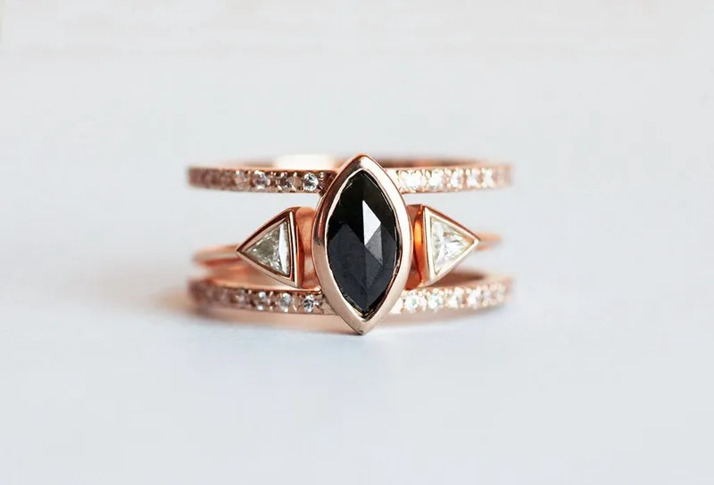 Olga Diamond Engagement Ring Set, Triangle Open Wedding Ring Set vy 7