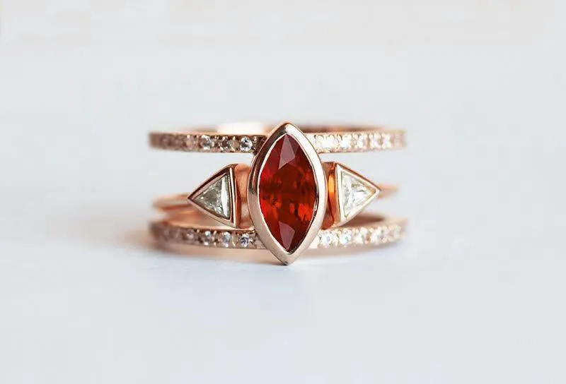 Olga Diamond Engagement Ring Set, Triangle Open Wedding Ring Set view 8