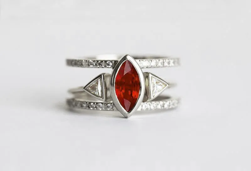 Olga Diamond Engagement Ring Set, Triangle Open Wedding Ring Set view 9