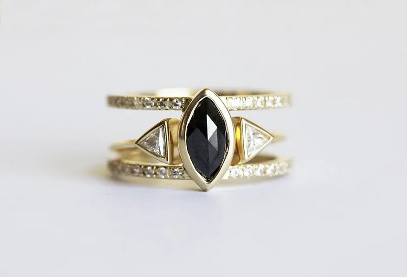 Olga Diamond Engagement Ring Set, Triangle Open Wedding Ring Set view 3