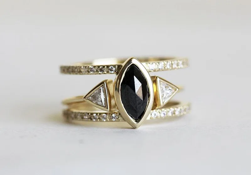 Olga Diamond Engagement Ring Set, Triangle Open Wedding Ring Set vy 3