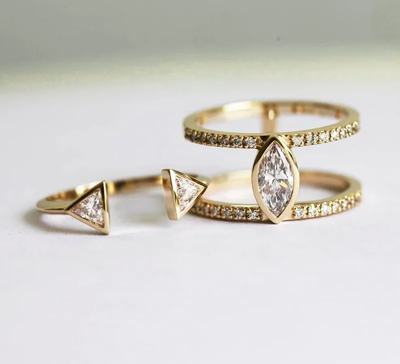 Olga Diamond Engagement Ring Set, Triangle Open Wedding Ring Set vy 5