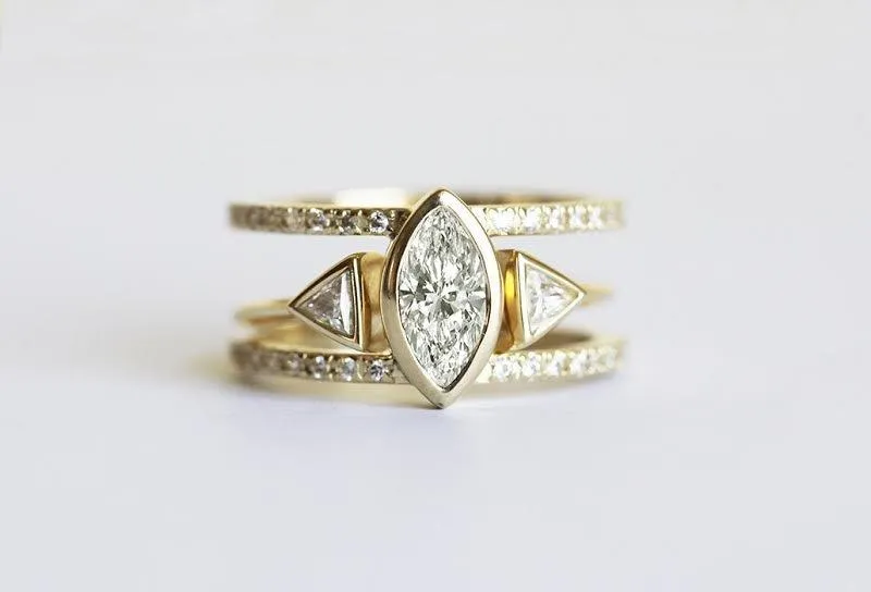 Olga Diamond Engagement Ring Set, Triangle Open Wedding Ring Set view 5