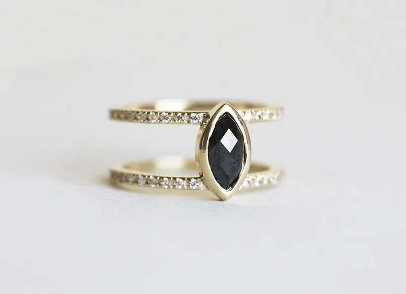 Olga Diamond Engagement Ring Set, Triangle Open Wedding Ring Set vy 6