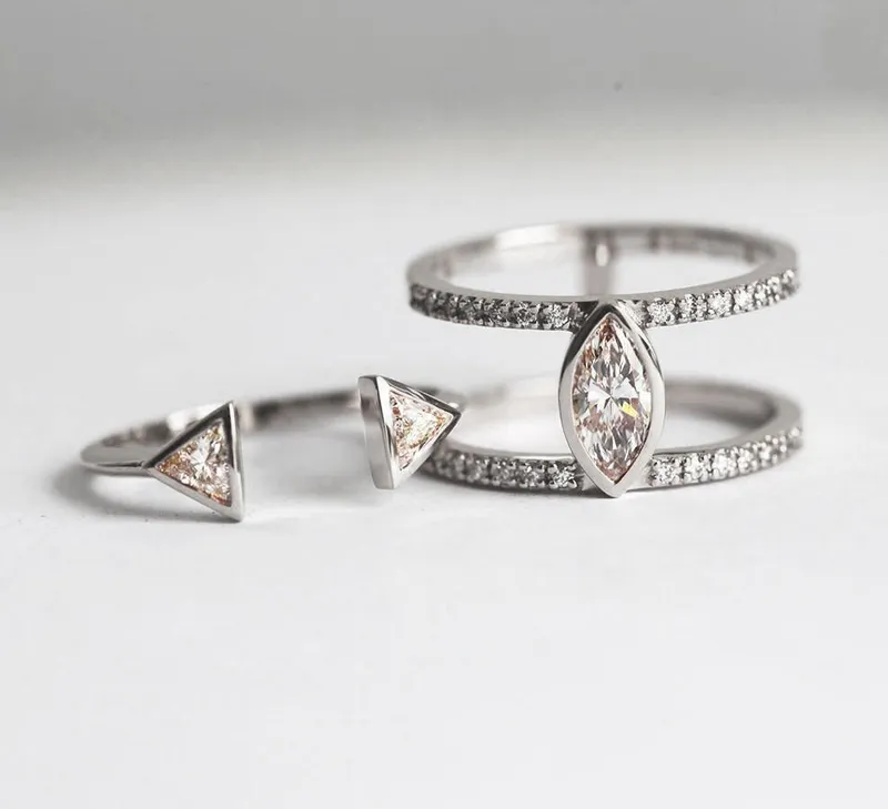 Olga Diamond Engagement Ring Set, Triangle Open Wedding Ring Set vy 6