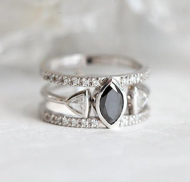 Olga Diamond Engagement Ring Set, Triangle Open Wedding Ring Set diamond engagement ring
