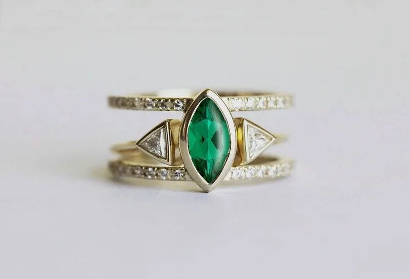 Olga Sapphire Engagement Set, Open Triangle Diamond Engagement Ring view 4