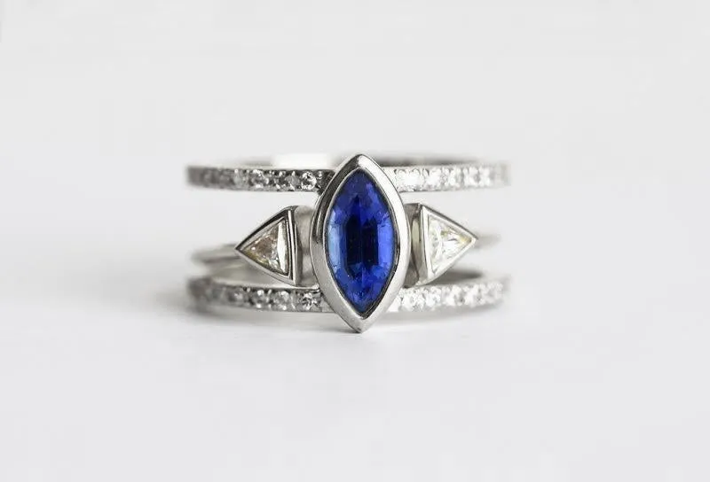 Olga Sapphire Engagement Set, Open Triangle Diamond Engagement Ring view 6