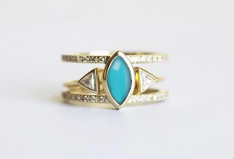 OLGA TURQUOISE DIAMOND RING, TRIANGLE OPEN ENGAGEMENT RING SET view 2