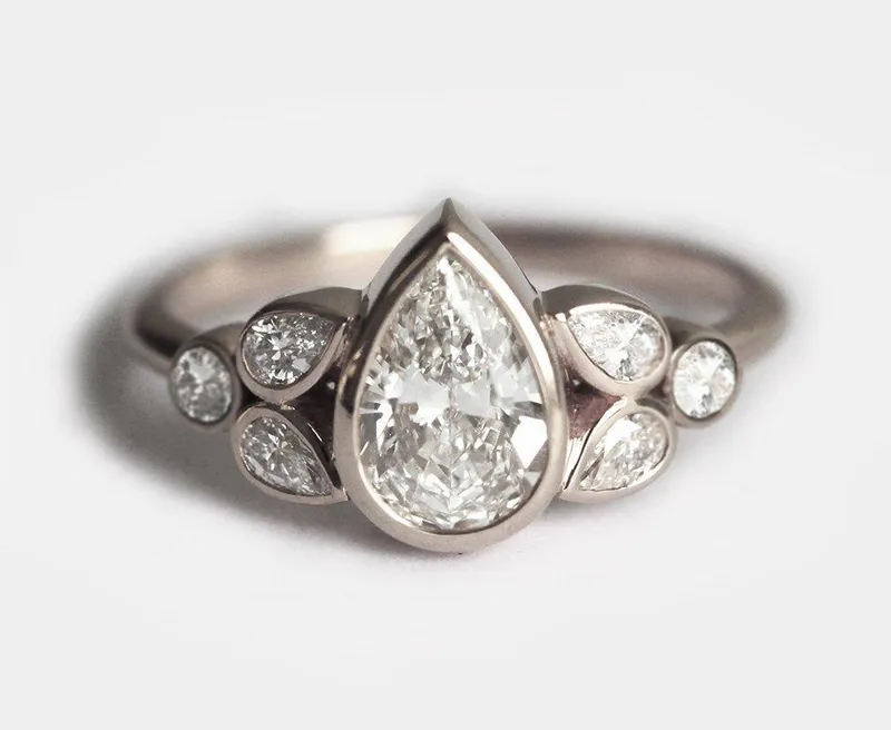 One Carat Engagement Diamond Ring, Pear Diamond Ring vy 2
