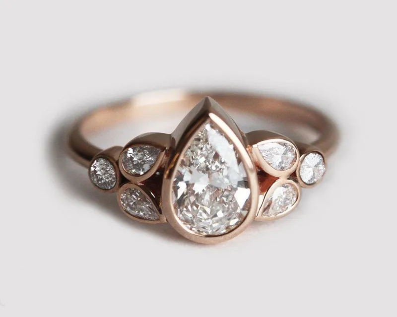 One Carat Engagement Diamond Ring, Pear Diamond Ring vy 4